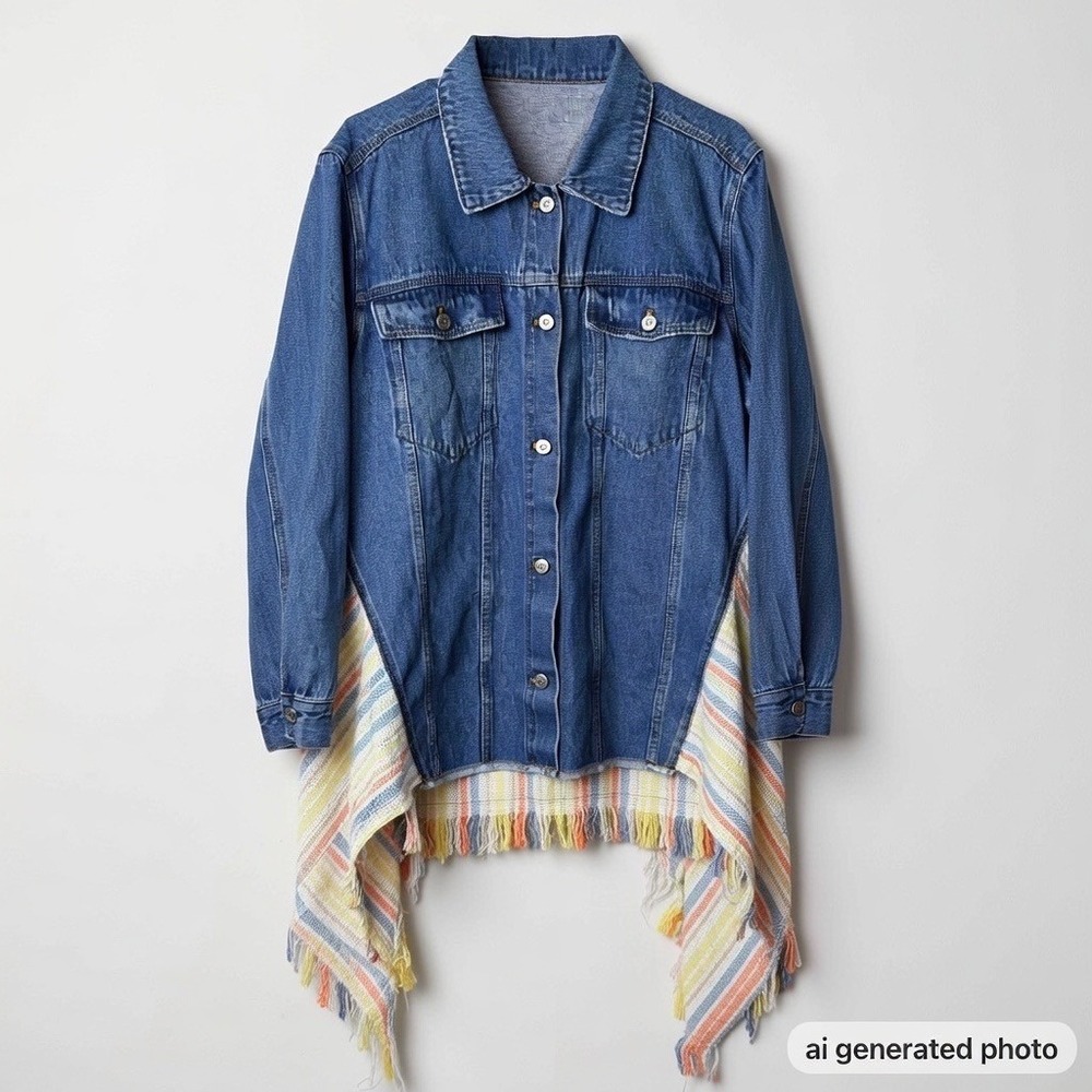 J.Nna Denim‎ Boho Asymmetrical Festival Jacket Large